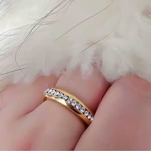Gold Titanium Steel with Synthetic Zirconia stones Band Ring - Women Jewelry